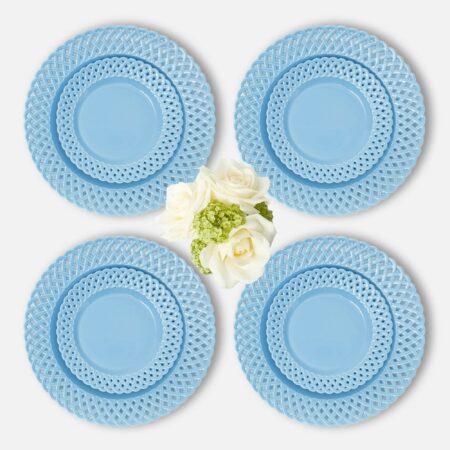 Fineez Blue Basketweave Dinner & Starter Plates – Set of 8