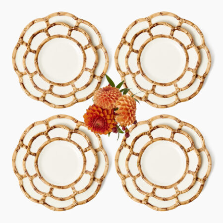 Fineez Petal Bamboo Ceramic Dinner & Starter Plates – Set of 8