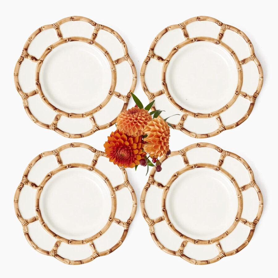 Fineez Petal Bamboo Ceramic Dinner Plates – Set of 4
